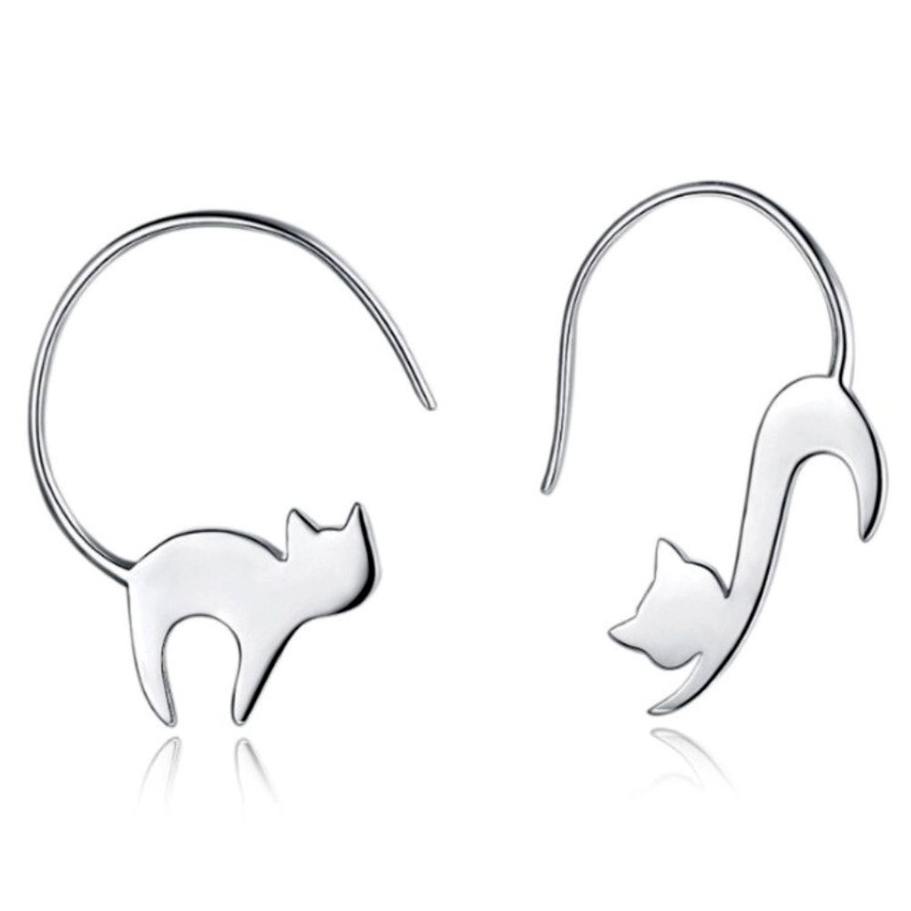 Silver Cat Hook Earrings